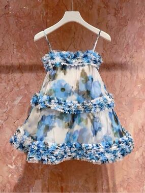 Designer-style Floral Ruffle Spaghetti-Strap Dress